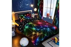 BlessLiving Kids' Duvet Cover Set: Premium Brushed Microfiber 2-Piece Bedding Set - Comfy Single Quilt Cover with Triangle Retro Neon Design for Teens Boys Girls Bedroom