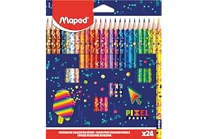 Maped - 24 Crayons de couleur Pixel Party - en résine - pour enfants - Mine résistante - Forme Triangulaire Ergonomique