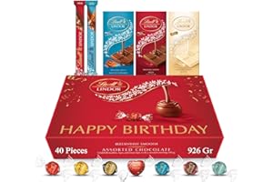 Lindt Happy Birthday Chocolates Gift Box - 926g (40-Piece Set) - Assorted Chocolate Bars & Truffles, Lindor Chocolate Hamper, Birthday Gifts for Women and Men, Boyfriends and Girlfriends