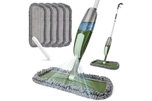 Myiosus Lavapavimenti a Spruzzo, Spray Mop con 5 Cuscinetti Riutilizzabili in Microfibra e 550ml Flacone Spray, Mop Piatto per Legno Duro, Laminato, Legno, Ceramica, con 1 Raschietto, Verde