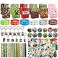 110 PCS Miner Party Bag Fillers, Birthday Party Supplies, Gamer Party Favours with Stickers Bracelet Party Bags Keychain Button Pins, Game Party Decorations for Kids, Miner Party Bag Filler Set
