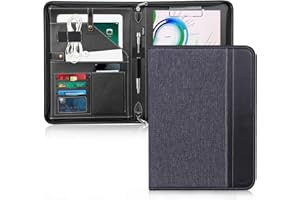 Toplive Porte Documents A4 Conférencier Classeur Zippé Organiseur dossier de conférence en Cuir PU pour Réunion/Cartes de Visite professionnel/agenda d'affaires/Bureau/École,Noir