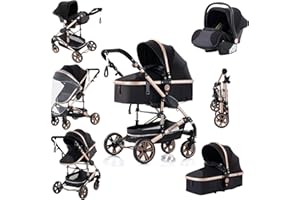 YAZOCO Carrito Bebe 3 en 1, 0-36kg Cochecito de Recién Nacido Colapso Silla de Paseo Multifuncional Vista Alta Accesorios Cómodos Para Asientos de Coche
