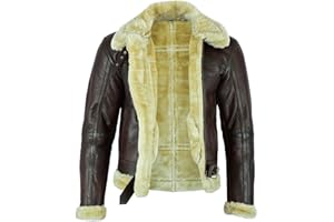 Leatherick Hommes Marron Aviateur Véritable Peau De Chèvre peau de mouton Style Ancien Bombardier Veste de vol
