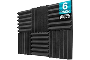 JBER Lot de 6 Panneaux de Mousse Acoustique, 5 x 30 x 30cm Cales pour Studio Panneau Mural Insonorisant Ignifuge Panneaux Muraux (Noir)
