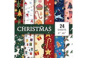 FADCAER Christmas Scrapbook Paper Set - 24 Sheets of 6x6 Pattern Paper for DIY Crafts & Gift Cards