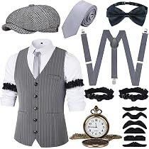 Costume Gangster Années 20 Homme – Accessoires Déguisement Mafia Avec Chapeau Panama, Nœud Papillon Et Bretelles