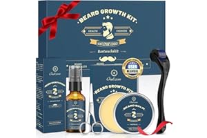‎OUKZON Beard Growth Kit, Oukzon Bart Wachstum Set - Bartwuchsmittel Männer mit Bartroller 0,25mm, Bartwuchs Bartöl, Bartbalsam, Bartschere, Bartwachstum Bartpflege Set, Vatertag Weihnachten Herren Geschenke