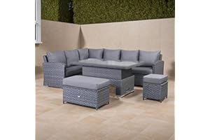 Rattan park Victoria Range 9 Seater High Back Corner Safa with Rising Dining Table and 2 stools in Grey-Left Hand