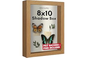 Americanflat Marco de Caja de Sombra de 8 x 10 en Roble con Parte Trasera de Lino Suave, Madera compuesta con Vidrio Pulido para Pared y Mesa