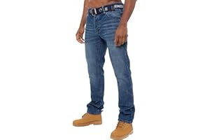 ZE ENZO New ENZO Designer Mens Straight Leg Jeans Regular Fit Denim Free Belt King Sizes