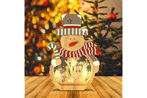 Achort Decoración navideña Decoración de árbol de Navidad de casa de Madera con luz led Adornos de muñeco de Nieve de Santa muñeco de Nieve Decoración Navideña Luz Decoración (Monigote de Nieve)