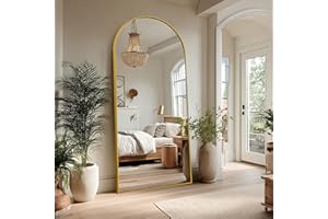 ‎APLANCEE Aplancee Bogenstandspiegel 180x80cm, Gewölbter Ganzkörperspiegel mit Golden Metallrahmen zum Anlehnen oder hängened an die Wand，großer Fußboden Spiegel für Ankleidezimmer, Wohnzimmer und Schlafzimmer