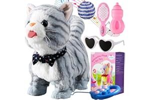 MARSJOY Buntes Leine-Set für laufende Katzen, singend, das schnurrt und miaut, Zunge herausstrecken, animiertes Plüschroboter-Kätzchen, Haustier, bewegliches Plüschtier, realistisches Stofftier, Obotic Kitty