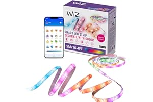 WiZ RGBIC LED Lightstrip - 5 m, 16 Mio. Farben + Weißtöne, dynamische Lichtszenen, verbindet sich mit Ihrem WLAN, Sprach- / App-Steuerung, funktioniert mit Google Home, Alexa und HomeKit