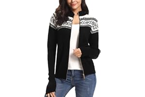 Sykooria Cardigan Donna con Zip Maglione Stampa di Natale Cerniera Giacca in Maglia Golfino a Maniche Lunghe Maglioni Aperta Casual S-XXL