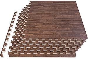 ProsourceFit Wood Grain Puzzle Mat 1/2-in, 6 EVA Foam Interlocking Floor Tiles (24SQ FT) for Secure Indoor Room Workout Flooring and Playmat, Dark Oak