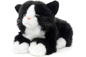 Uni-Toys - Gatto bianco e nero, sdraiato – 20 cm (lunghezza) – Gattino di peluche – peluche