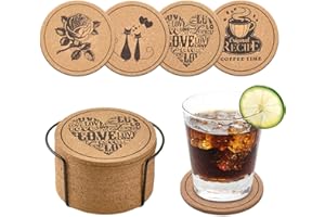 lompyeu Untersetzer Gläser, 12 Stücke Kork Untersetzer mit Untersetzer-Halter, Saugfähig Glasuntersetzer Bierdeckel, Deko für Tisch Wohnzimmer