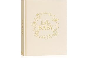 Lanpn Livre de Naissance Bébé, Album Cadeau Naissance Bébé Fille Garçon, 154 Pages Hello Baby Memory Book, Livre Photo Souvenirs Bebe pour Coller des Photos Écrire Cadeau Nouveaux-nés, Beige, Anglais