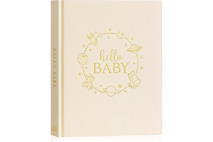 Lanpn Hello Baby Memory Book - Linen Hardcover Keepsake for New Parents - Newborn to 5 Year Journal Scrapbook Photo Album Milestone Book (Beige, 154 Pages)