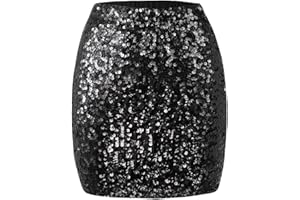 Kefiyis Sequin Skirt Women Stretchy Sparkly Skirt Glitter Shiny Mini Skirts with Lining for Festival Halloween Rave Party