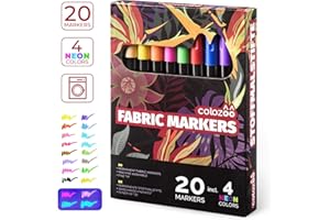 Marqueur textile résistant à la machine à laver | 20 couleurs inclus 4 couleurs UV Néon fluorescentes | Pour t-shirt, Jean, chaussure, sacs, chapeaux, coton, cuir, polyester et plus