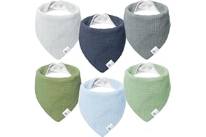 LULUMOON Lulu moon Babero triangular para bebé, muselina para bebé, para niños y niñas 6 unidades