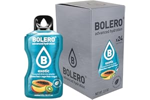 Bolero Drink 24 Bustine 3 gr grammi Sticks Frutta Preparato Polvere Solubile Per Bevanda Fresca in Acqua Prodotto, 72 grammi dolcificato alla stevia (Exotic)