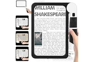 EEEKit Page Magnifier for Reading Books, 5X Magnifying Glass with 48 LED Ultra-Bright, Large Magnifying Sheet with Handle for Elderly Low Vision Aids