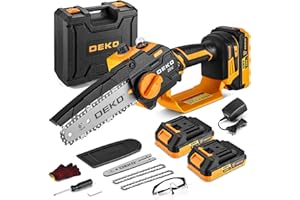 Mini piła łańcuchowa bezprzewodowa: DEKOPRO 6 cali (15 cm) mała elektryczna ręczna piła łańcuchowa zasilana bateriami, przenośna piła łańcuchowa, narzędzia ogrodowe do cięcia drewna/drzew, prezenty