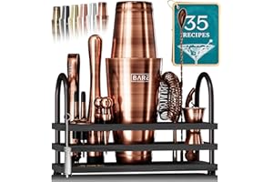 BARE BARREL® Mixology - Set da barista da bar, set da 14 pezzi, shaker per cocktail, strumenti di miscelazione per baristi a casa, con 35 biglietti di ricetta, set regalo (shaker Boston da 783,8 g,