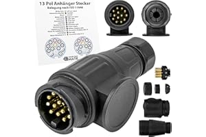 ‎YOUR DAY MATE 13 poliger Anhänger Stecker, 1 Pack, 13pin Stecker nach ISO 11446 genormt, AHK Verbinder 12V System, 13 Pin Hänger Adapter mit Doppel-Dichtung, 13pol Anhängerstecker für 13 pol Steckdose, 7-13 Adapter