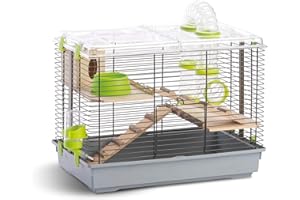 BPS BUENA PET SHOP Gabbia per Criceto con Casetta, Scala, Beverino e Tunnel, Set Completo misura CM45 x 27 x 34 (natura)