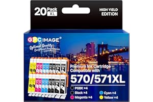 GPC Image 570 571 XL Cartouche d'encre Compatibles pour Canon 571 PGI-570 CLI-571XL pour Cartouche Canon MG5750 TS5055 pour PIXMA TS5050 TS5053 MG6852 MG6850 MG5700 MG5752 MG5753 (20 Pack)