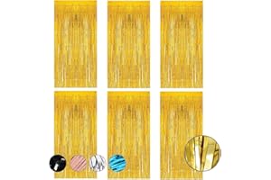FIVEMILEBRO 6 Piezas Cortinas con Flecos Papel de Aluminio, Cortinas de Espumillón, Reflejos Brillantes Cortinas Decorativas, para Decoraciones Boda Fiesta de Cumpleaños Navidad 1 x 2 m (Oro)