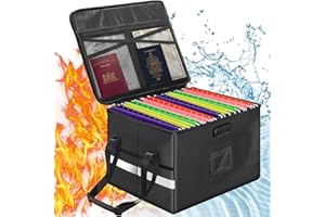 MEJASG Caja de documentos resistente al fuego con cerradura (1100 ℃), portátil, resistente al fuego, impermeable, con 9 bolsillos de malla y asa, caja de almacenamiento para oficina en casa, A4, documentos,