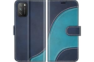 BoxTii Funda para Xiaomi Poco M3 / Redmi 9T, Funda de PU Cuero para Xiaomi Poco M3 / Redmi 9T, Magnético Carcasa Libro con Ranuras para Tarjetas, Azul