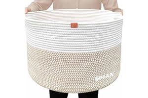 GOCAN Cesta grande para la colada, almacenamiento de juguetes, cesta para mantas D55x35, cestas tejidas con cuerda de algodón con asas para sala de estar (marrón/beige) XXXL