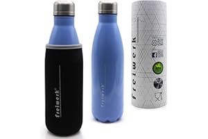 Termo Vacuum to Go de acero inoxidable, de Freiwerk, doble pared de cubierta protectora de neopreno, botella exterior plateada