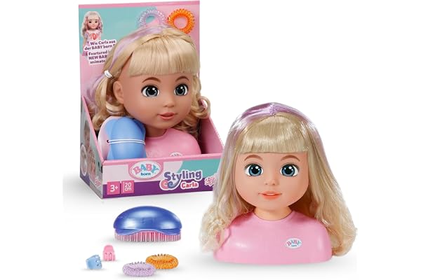 Tête à coiffer Baby Born Carla - Tête à coiffer avec Cheveux en Nylon de Haute qualité - avec Barrettes, Rubans et Brosse - Convient aux Enfants à partir de 3 Ans
