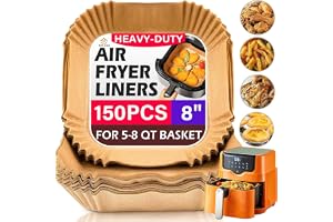 Marve Airfryer Papers Disposable, Non-Stick Parchment Paper, Air Fryer Liners 8 Inch Square for 5-8QT Air Fryer, Baking, Roasting Microwave (150 Square Fryer)
