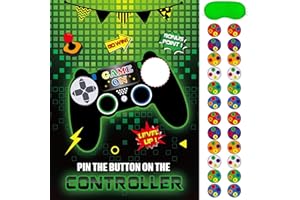 WERNNSAI Pin The Button on The Controller Party Game - Video Game Party Supplies for Boy Kids Game Poster with 24 Reusable Sticker Gaming Birthday Party Favor Geek Party Wall Decorations