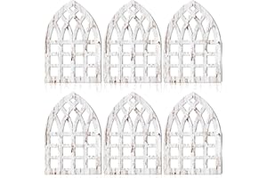 FairySandy 6 Pcs Arch Rustic Window Frame 15.75 x 11.02 Inch Wood Window Pane Wall Decor Hanging Distressed Cathedral Window Wall Decor Fake Window Rustic Wall Art for Home Bedroom Living Room, White