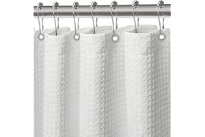 FIISAYL Gofre Cortina de Ducha para Bañera Cortinas Baño Tela Impermeable Poliéster con 12 Ganchos Lavable a Máquina 183 x 183 cm(Blanco)