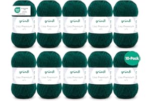 Gründl Wolle Lisa Premium uni - Garn zum Stricken - Strickgarn - Häkelgarn - Weich und hautfreundlich - 100% Polyacryl 10 Knäuel 50 g / 133 m - Nadelstärke 3,5-4,5 - Tannengrün