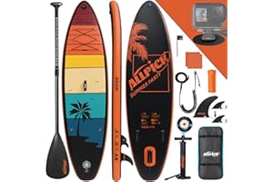 ALLPICK Premium SUP Board Set, Stand Up Paddling Board Aufblasbar, Mit Universal Kamerahalterung, Komplettes Zubehör, Verstellbares Paddel, Anfänger, Fortgeschrittene, 200kg