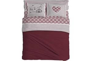 PENSIERI DELICATI Completo Letto Matrimoniale, Flanella 100% Cotone Caldo e Morbido, 2 Piazze 180x200cm, Include Lenzuolo Sotto, Sopra e 2 Federe, Made in Italy, Chalet Rosso