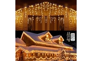 ‎QEDERTEK Qedertek Eisregen Lichterkette Außen 10.8M 432 LED Warmweiß Lichtervorhang Weihnachtsbeleuchtung mit Fernbedienung, Timer, 8 Modi, Wasserdicht Eiszapfen für Balkon Geländer Weihnachtsdeko