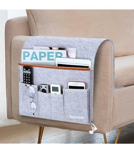 Organizer voor armleuning voor fauteuil, bankstoel, beschermhoes, ruimtebesparend, antislip opbergtas voor telefoon, boek, tijdschriften, tv- afstandsbediening, grijs